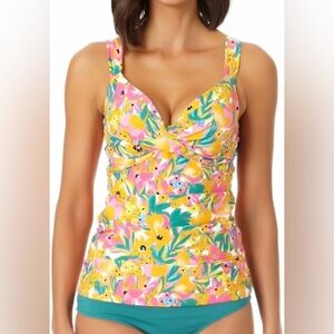 Anne Cole Sunshine Floral Printed Underwire Twist Tankini Top 34C or 36B